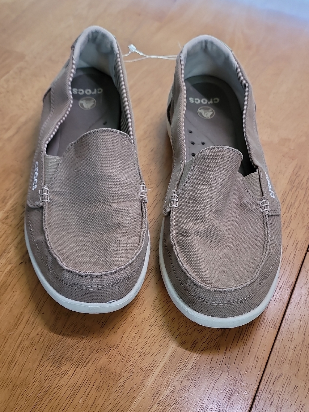 CROCS Taupe Canvas Boat Shoes